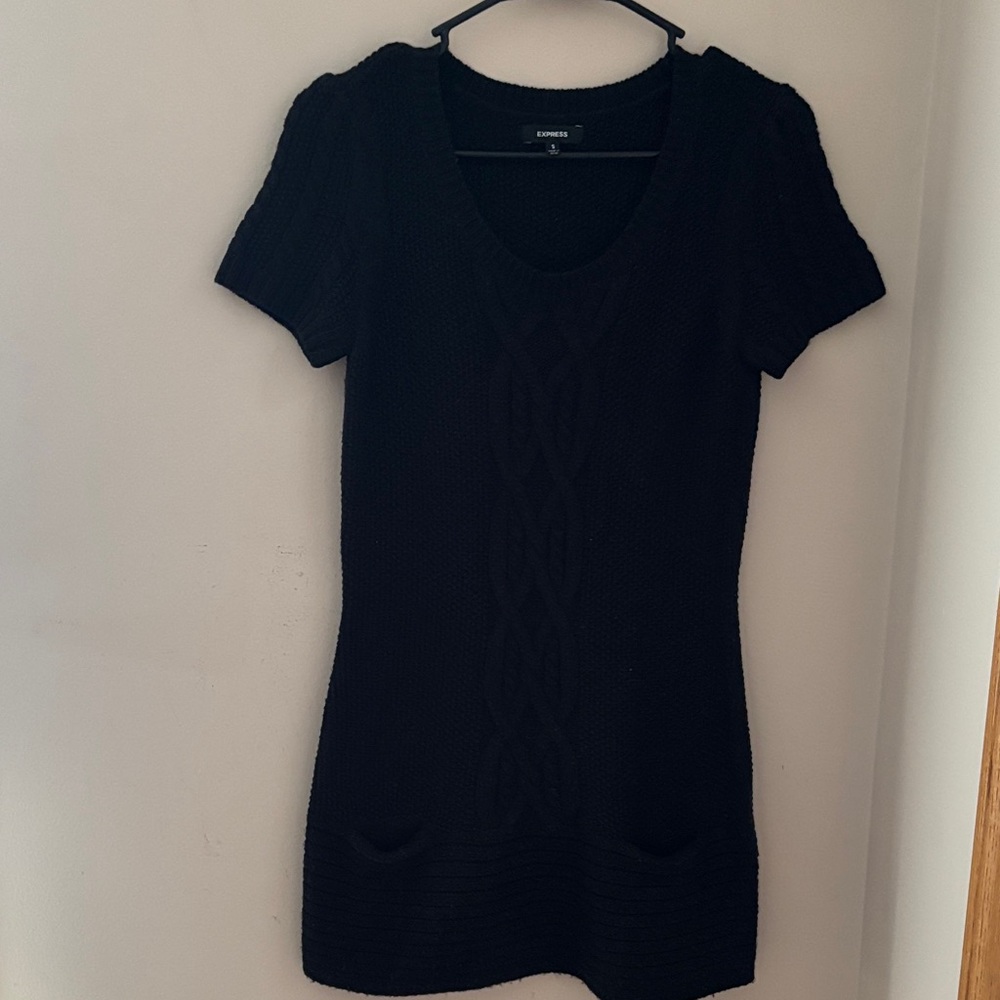 Express Black Cable Knit Short Sleeve Dress